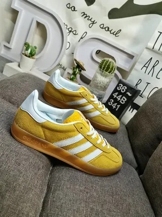 Adidas Yellow White Suede Upper Three-Stripe Side Panel Lifestyle Sneakers 9