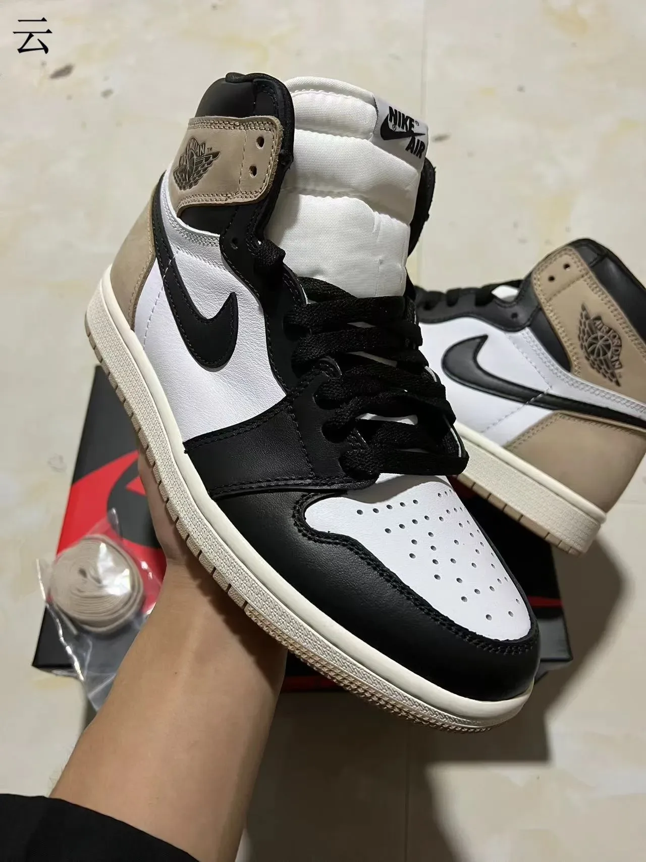 Air Jordan 1 Preto Bege Topo Alto Couro-Suede Painel Construção Tênis de Basquete 3
