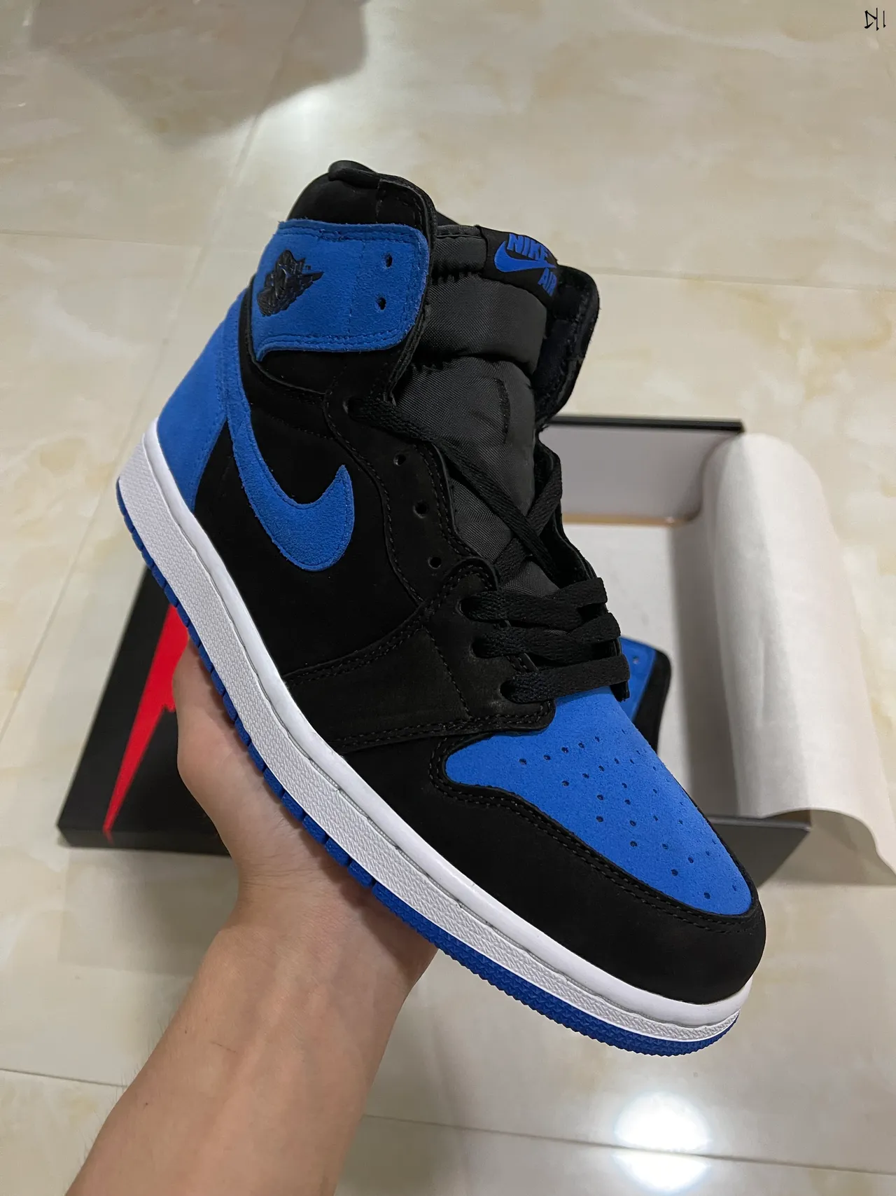 Air Jordan 1 High Black Royal Blue Suede Basketball Shoes 2