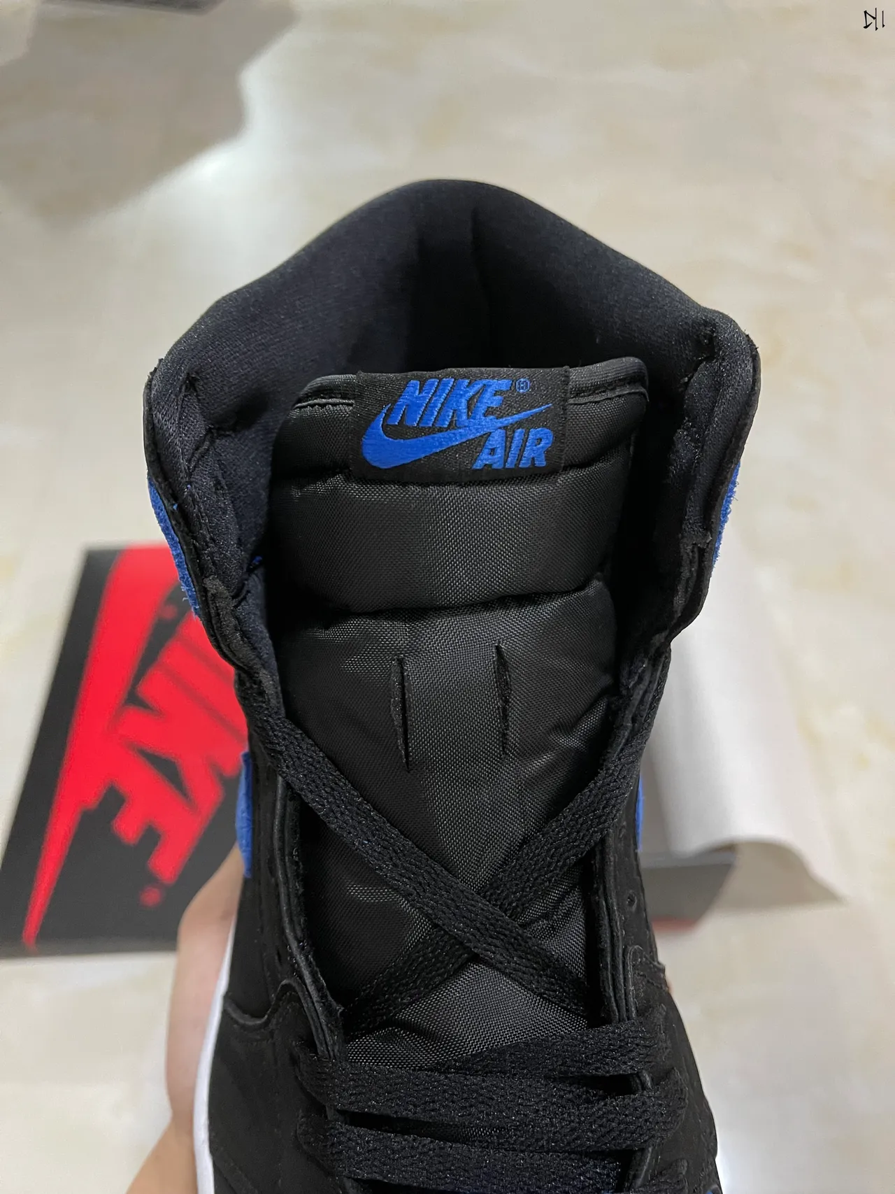 Air Jordan 1 High Black Royal Blue Suede Basketball Shoes 4