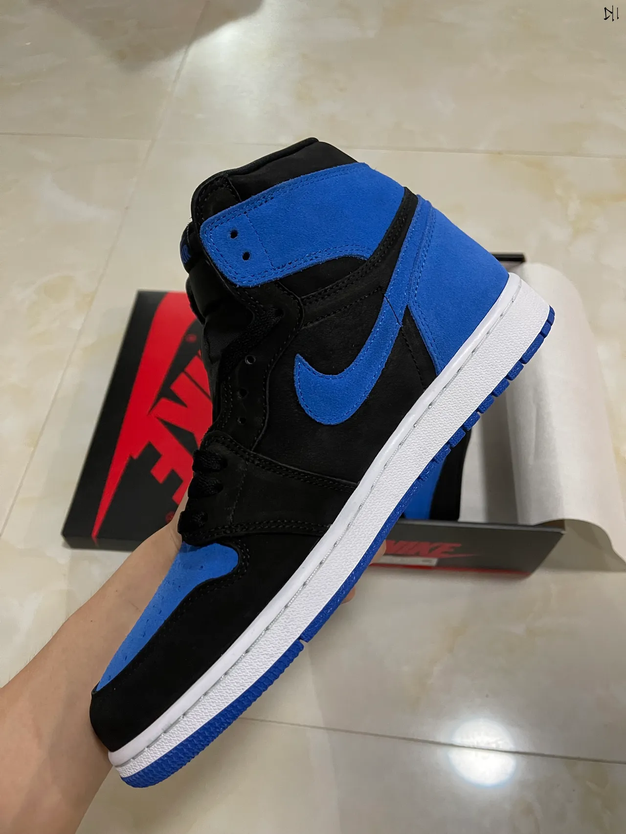 Air Jordan 1 High Black Royal Blue Suede Basketball Shoes 5