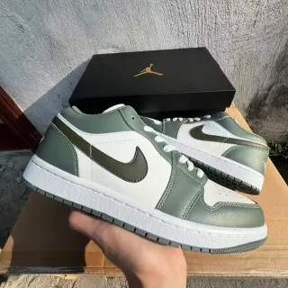Air Jordan 1 Low Olive Green and White Lifestyle Sneakers