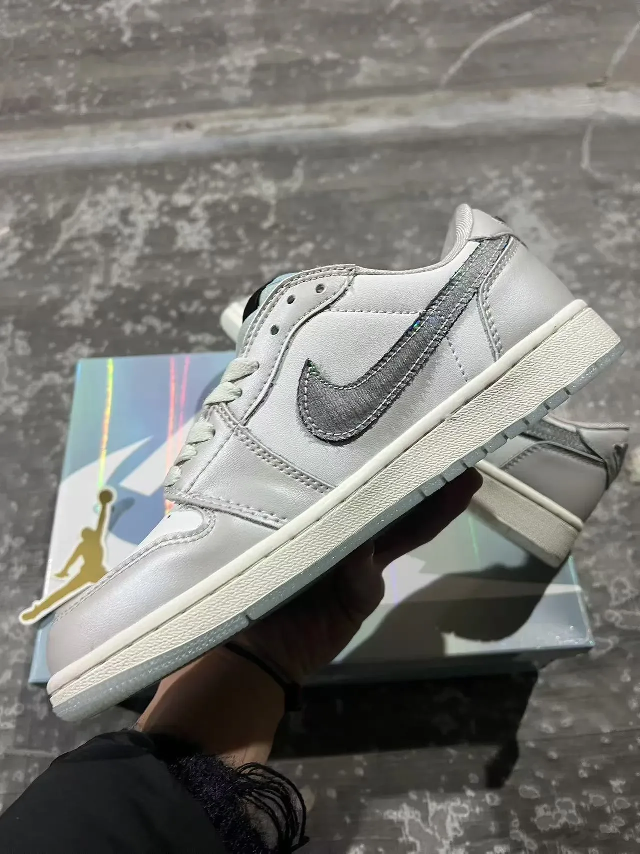 Air Jordan 1 Low Pearl White Metallic Silver Lifestyle Sneakers 5