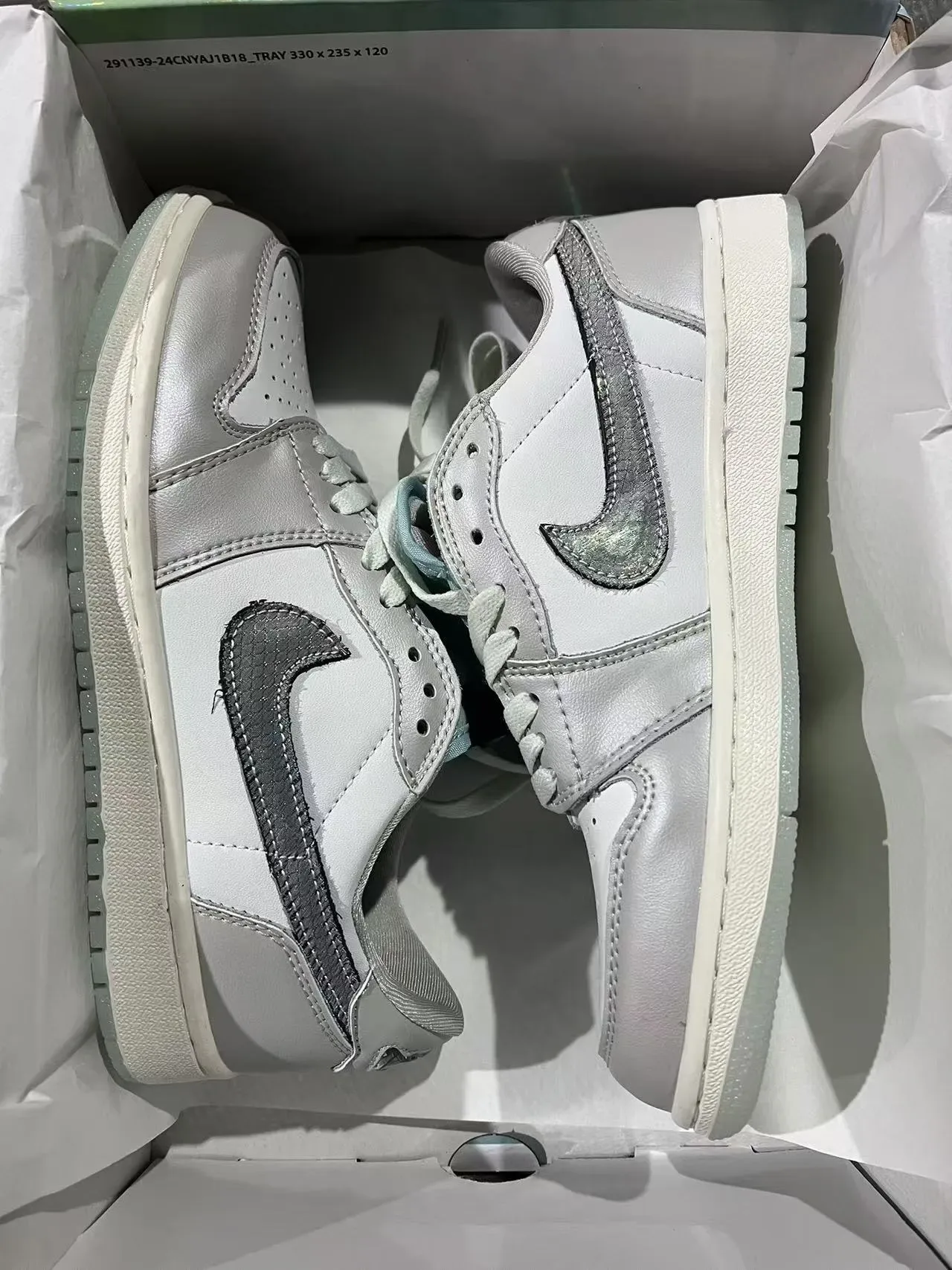 Air Jordan 1 Low Pearl White Metallic Silver Lifestyle Sneakers 9