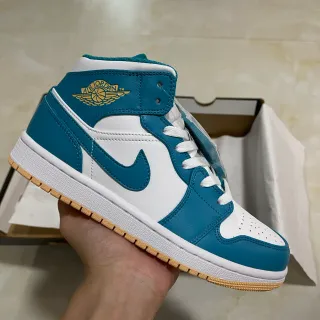 Air Jordan 1 Mid Teal and White Basketball Shoes