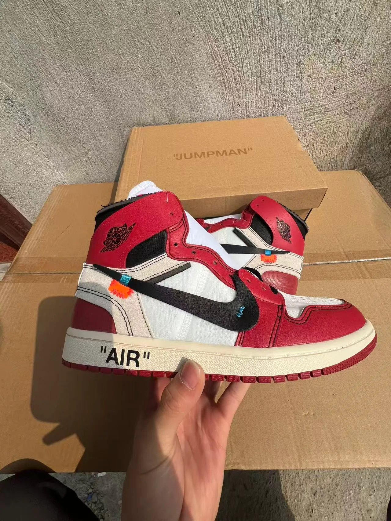 Air Jordan 1 Off-White x Nike 'University Red' Chaussures de basketball déconstruites 7