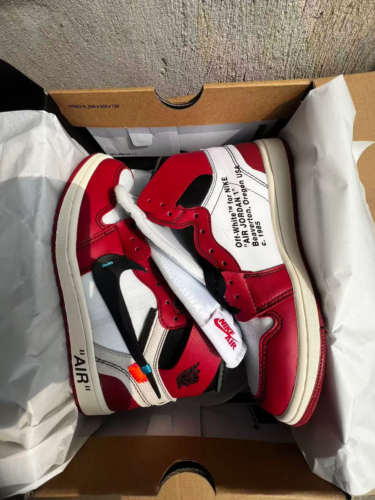 Air Jordan 1 Off-White x Nike 'University Red' Chaussures de basketball déconstruites 9