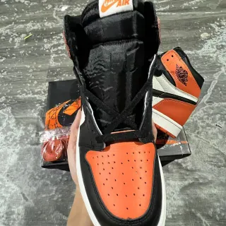 Air Jordan 1 Orange Black High-Top Leather-Paneled Basketball Shoes
