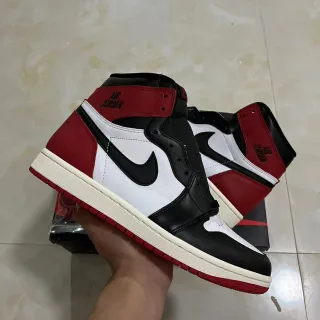 Air Jordan 1 Red Black Tênis de Basquete High-Top com Painéis de Couro