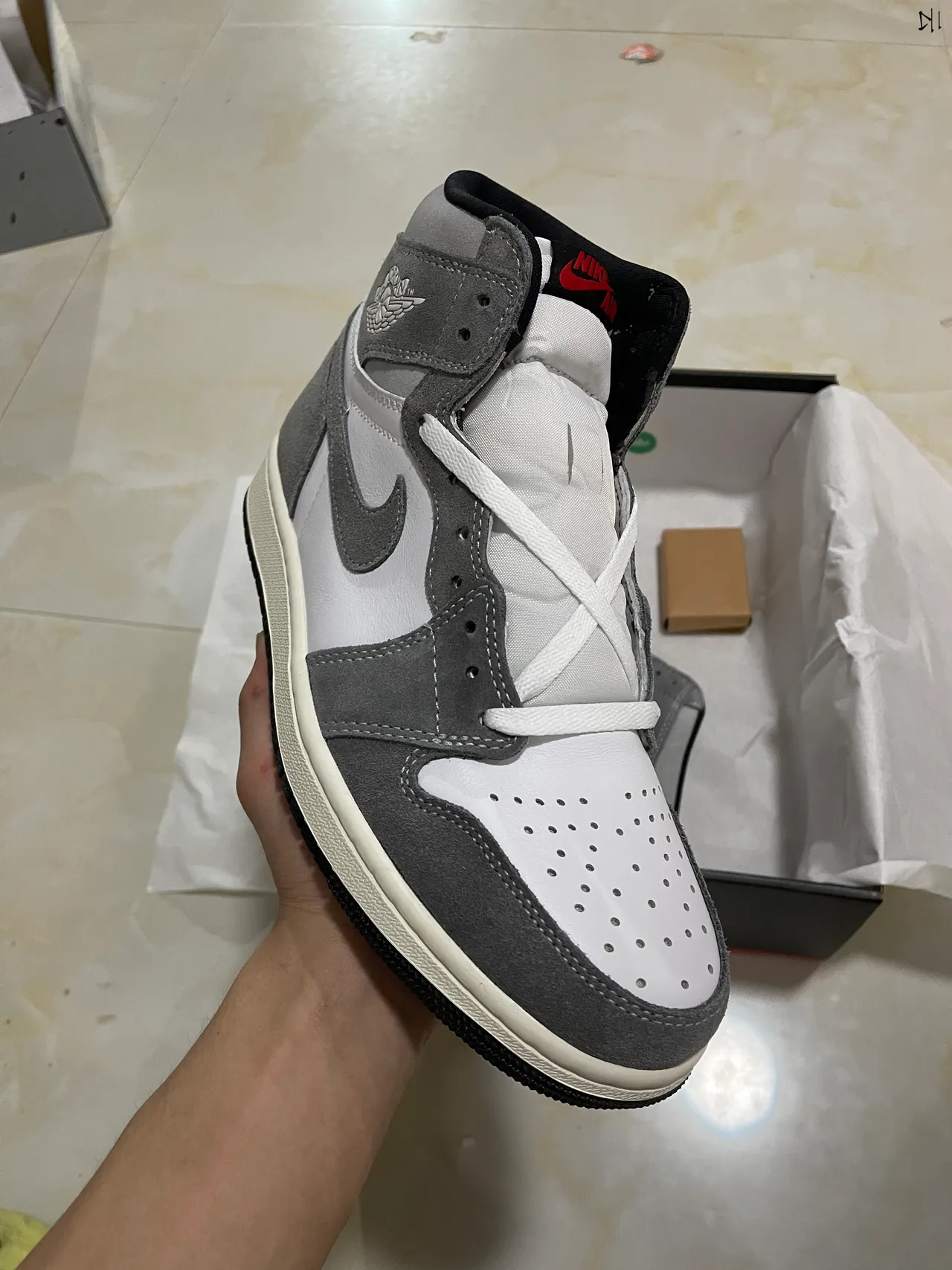 Air Jordan 1 White and Gray Suede High-Top Basketball Shoes 2