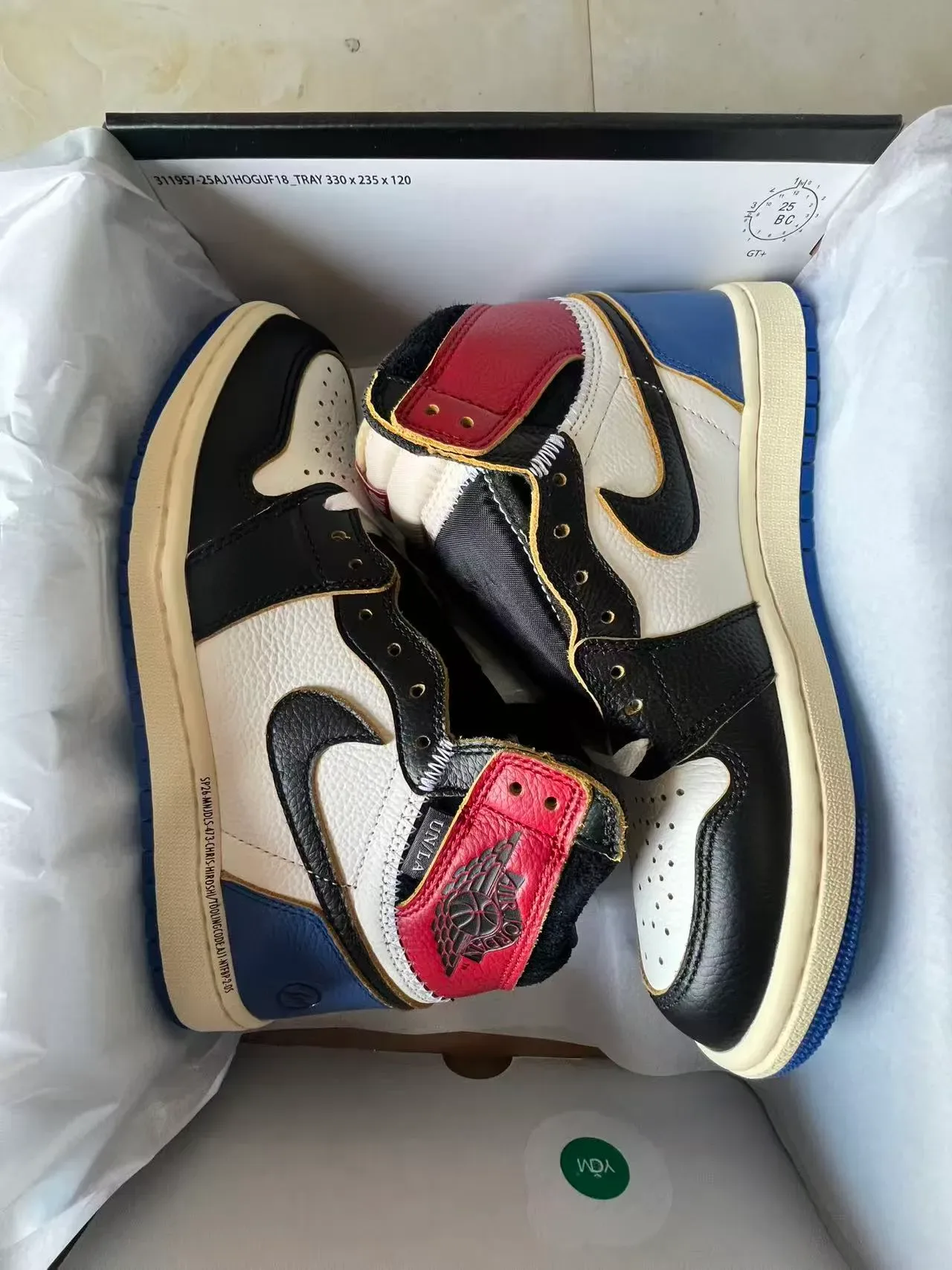 Air Jordan 1 Chaussures de Basket Blanc Bleu Hautes en Cuir 9