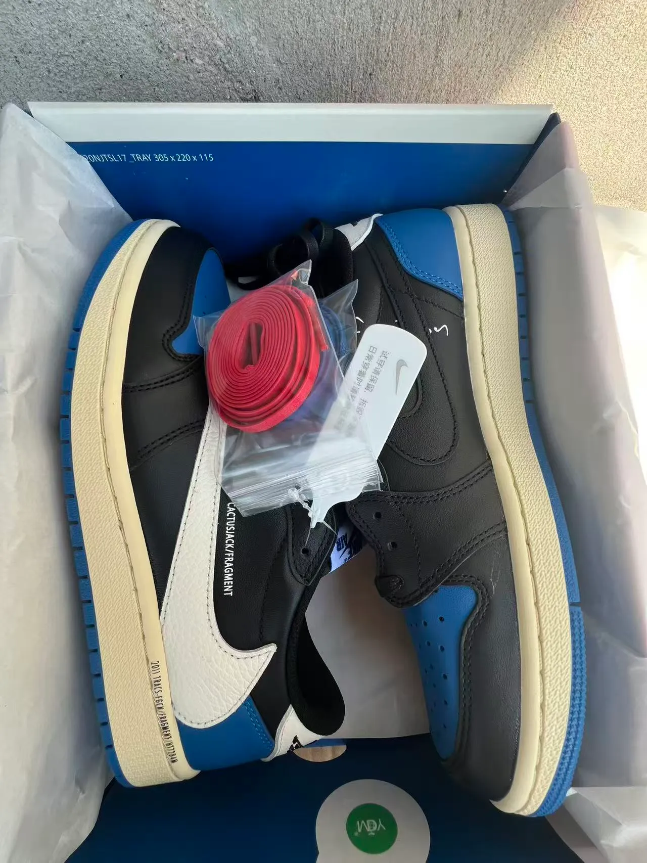 Air Jordan 1 x Fragment Design Cactus Jack Black White Royal Blue Basketball Shoes 9