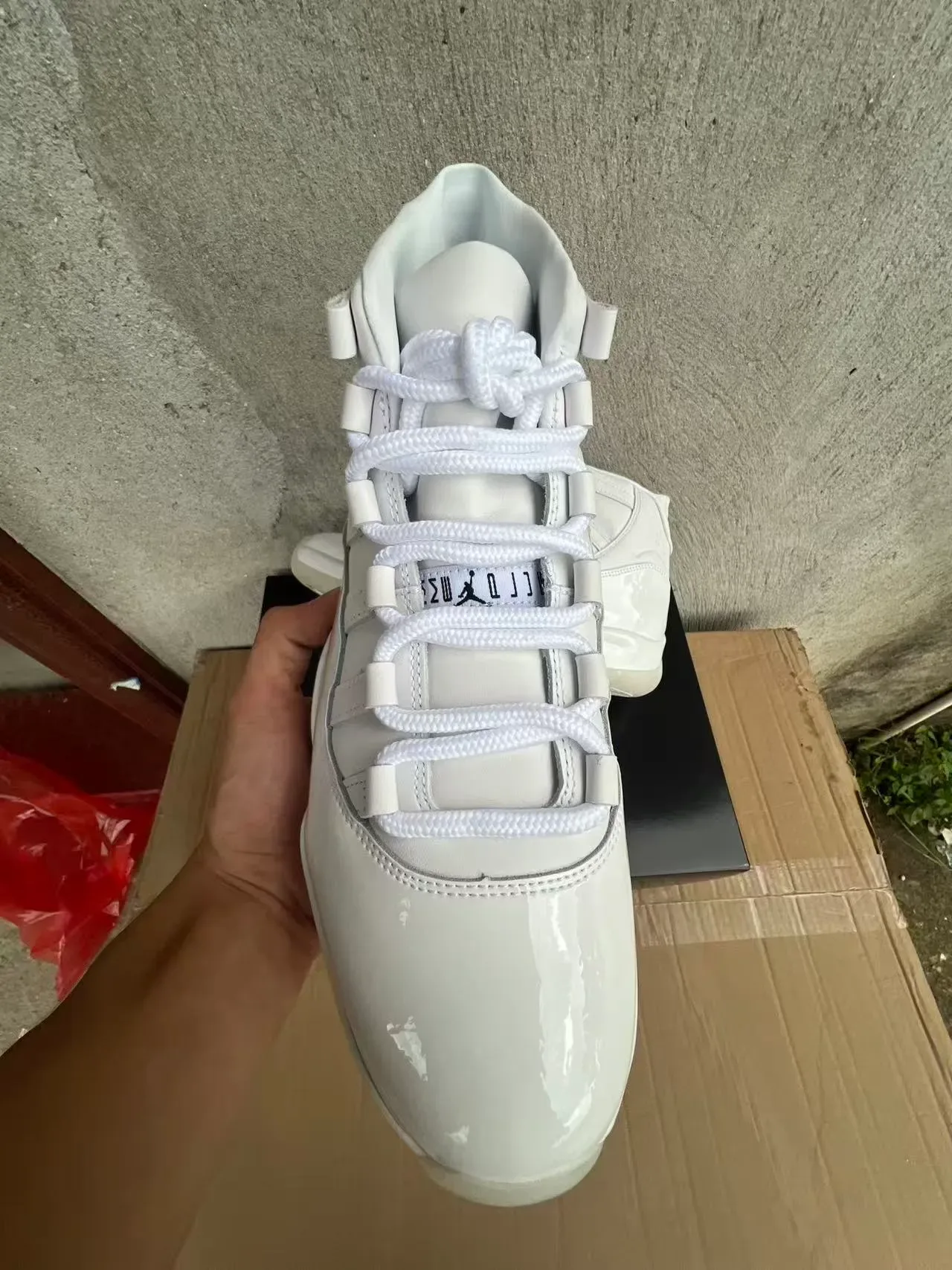 Air Jordan 11 Branco Couro Patentado Tênis de Basquete 3