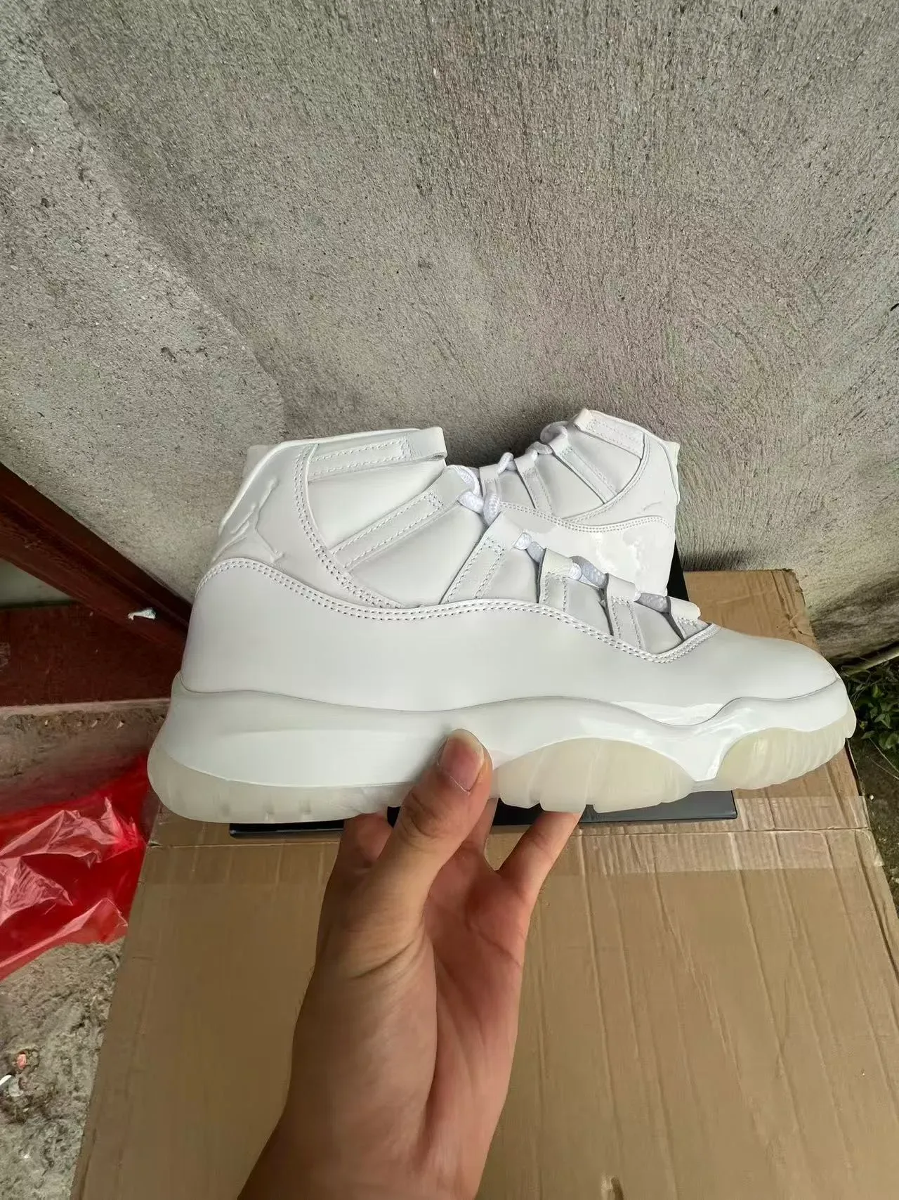 Air Jordan 11 Branco Couro Patentado Tênis de Basquete 7