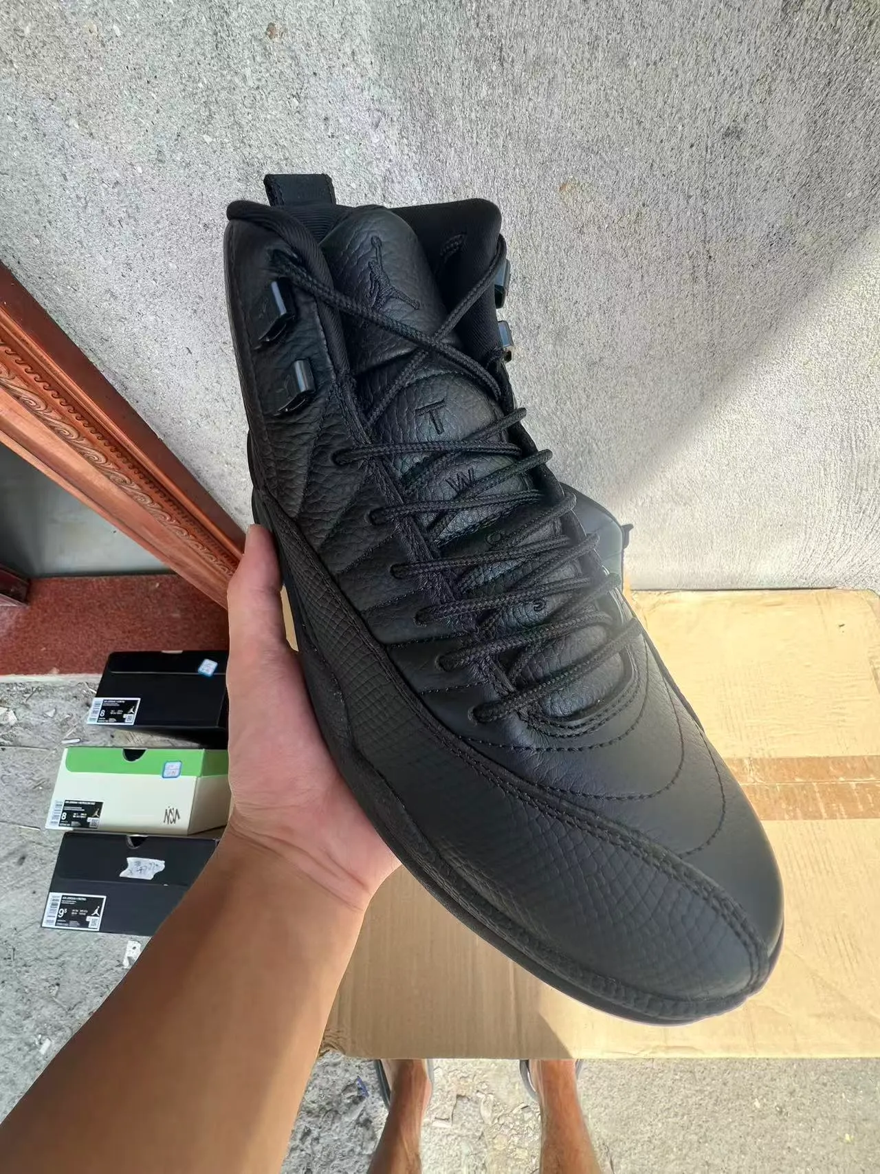 Air Jordan 12 All-Black Leather Basketball Shoes 2