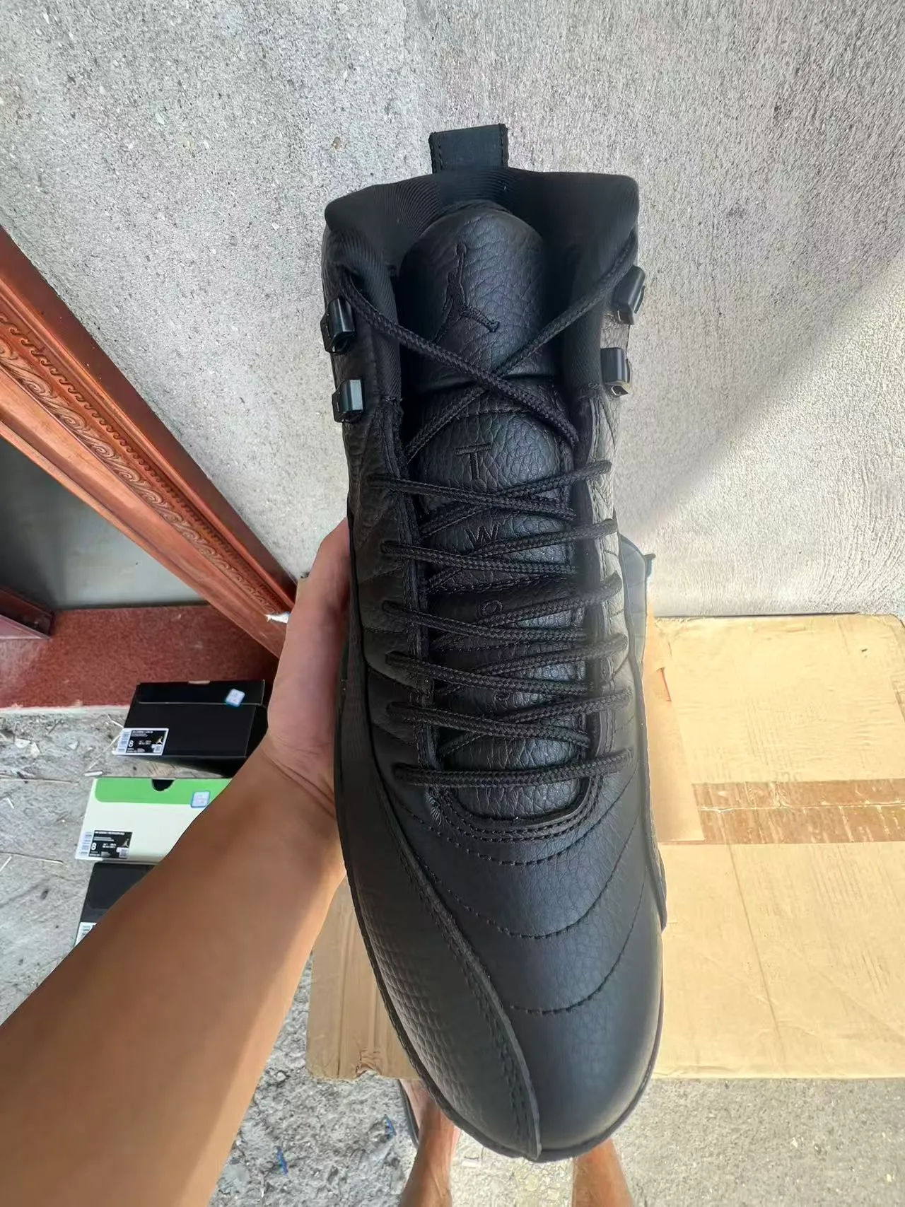 Air Jordan 12 All-Black Leather Basketball Shoes 3