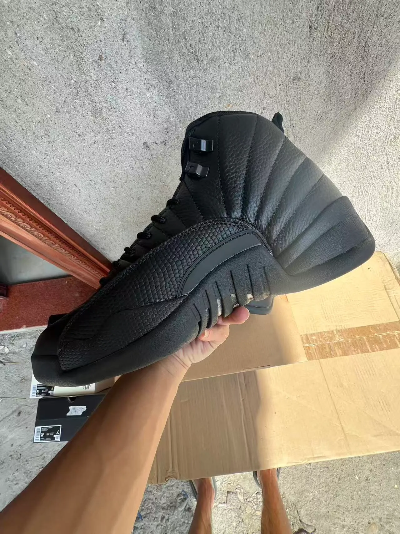 Air Jordan 12 All-Black Leather Basketball Shoes 4