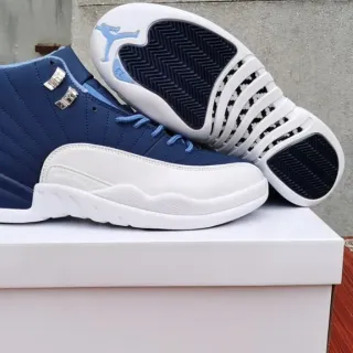 Air Jordan 12 Navy and White Zapatos de Baloncesto