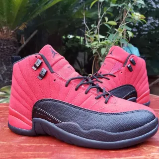Air Jordan 12 Red and Black Quilted Suede Basketball Shoes