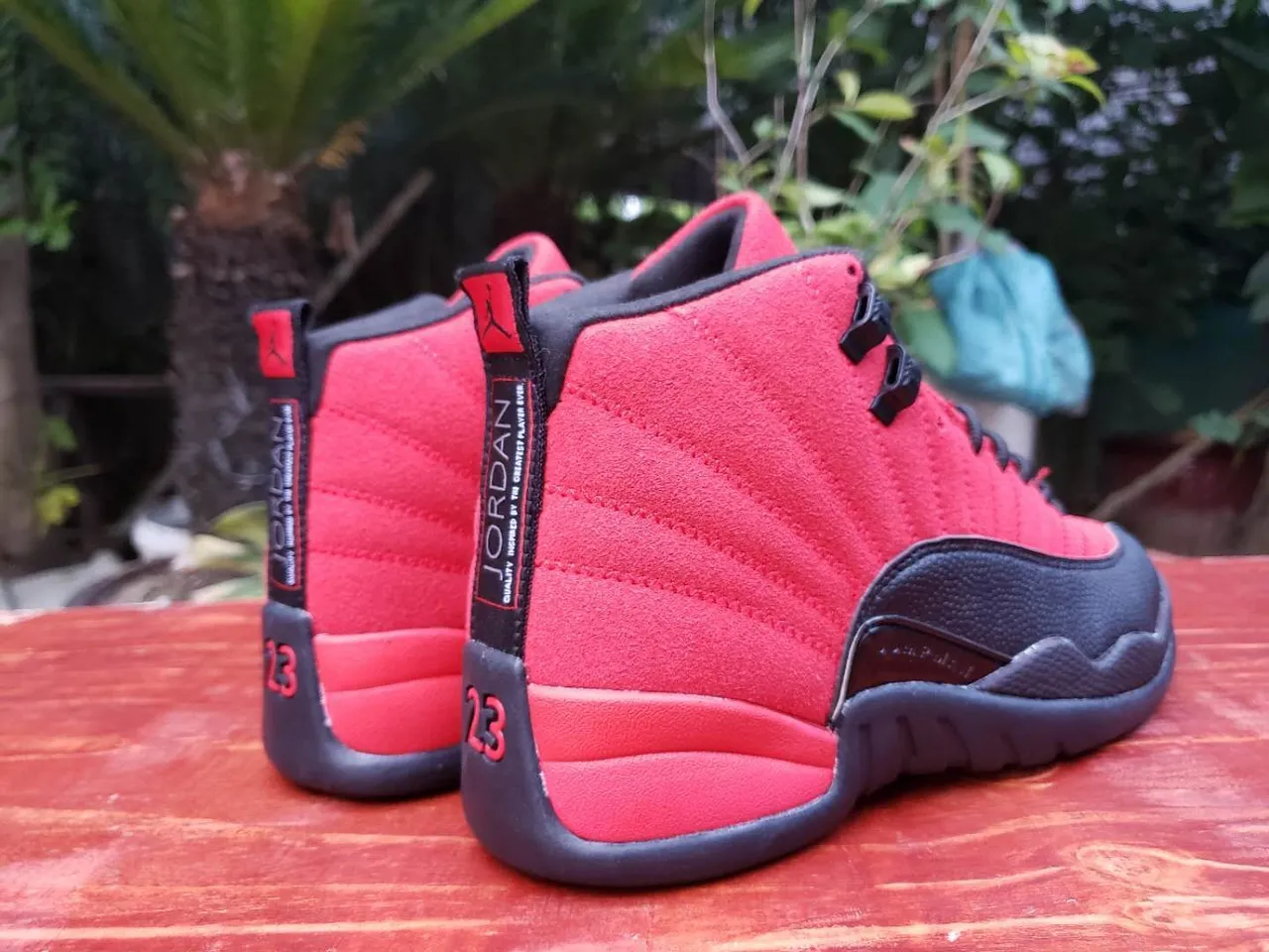 Air Jordan 12 Red and Black Quilted Suede Basketball Shoes 2