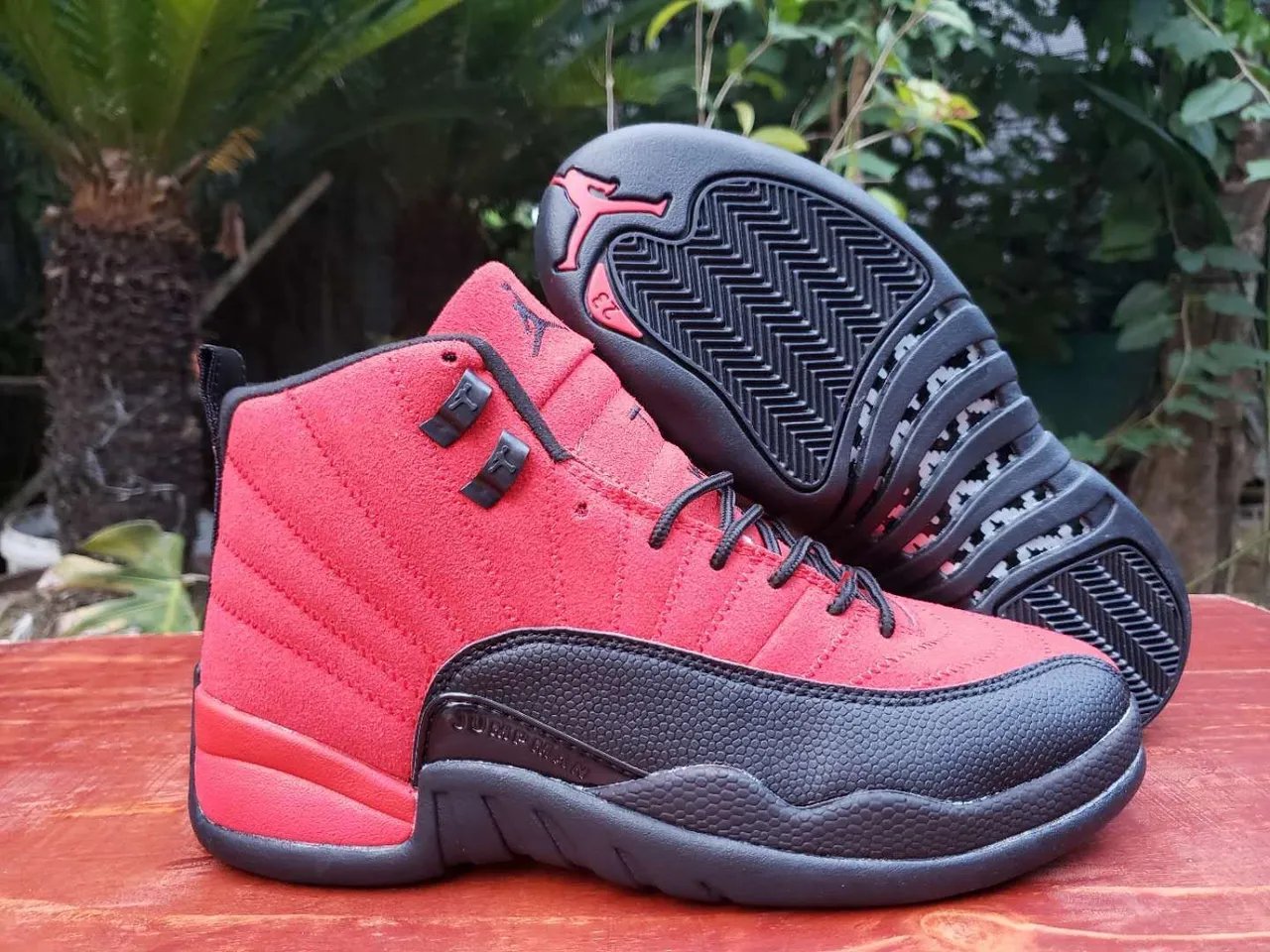 Air Jordan 12 Red and Black Quilted Suede Basketball Shoes 3