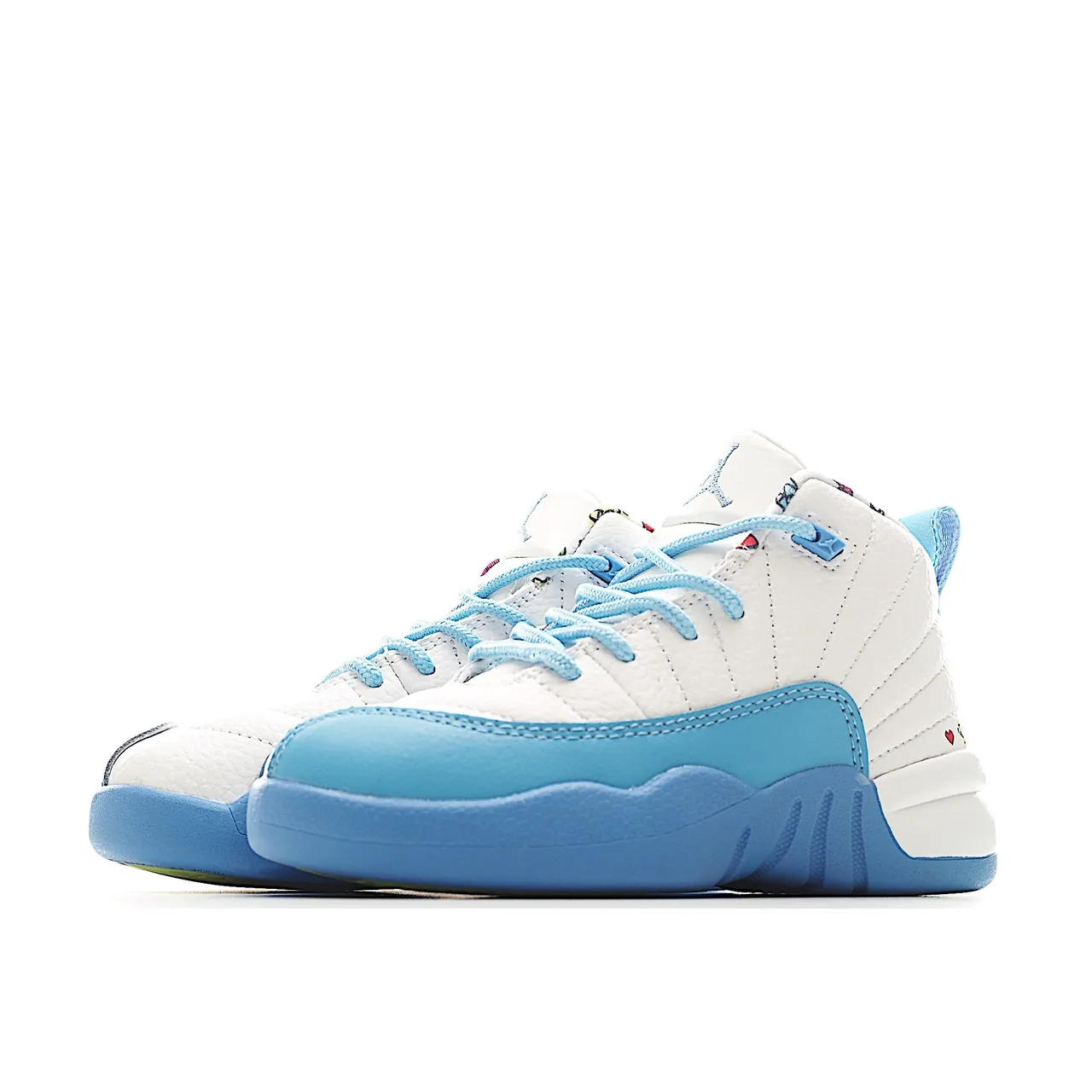 Chaussures de basketball pour enfants Air Jordan 12 blanc et bleu 15