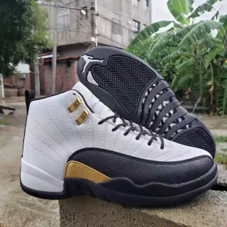 Air Jordan 12 White Black Gold Basketball Shoes