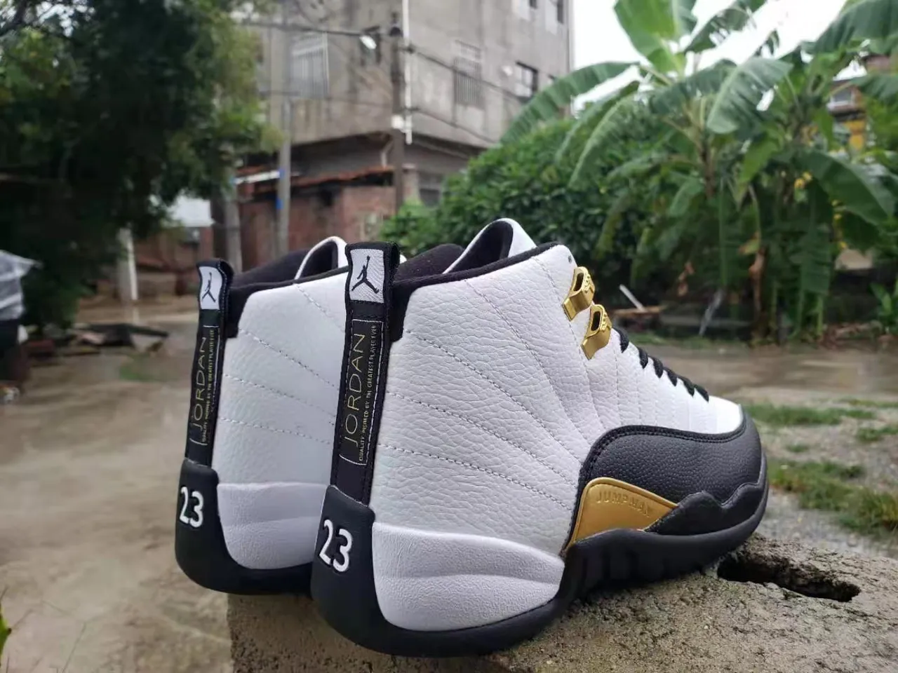 Air Jordan 12 White Black Gold Basketball Shoes 2