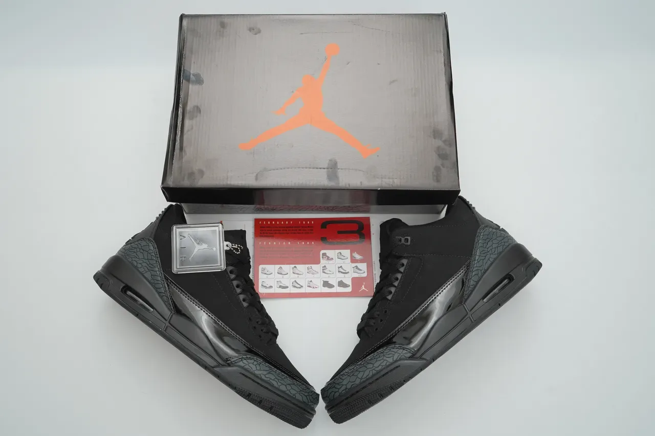 Air Jordan 3 Tênis de Basquete Preto com Estampa de Elefante 4