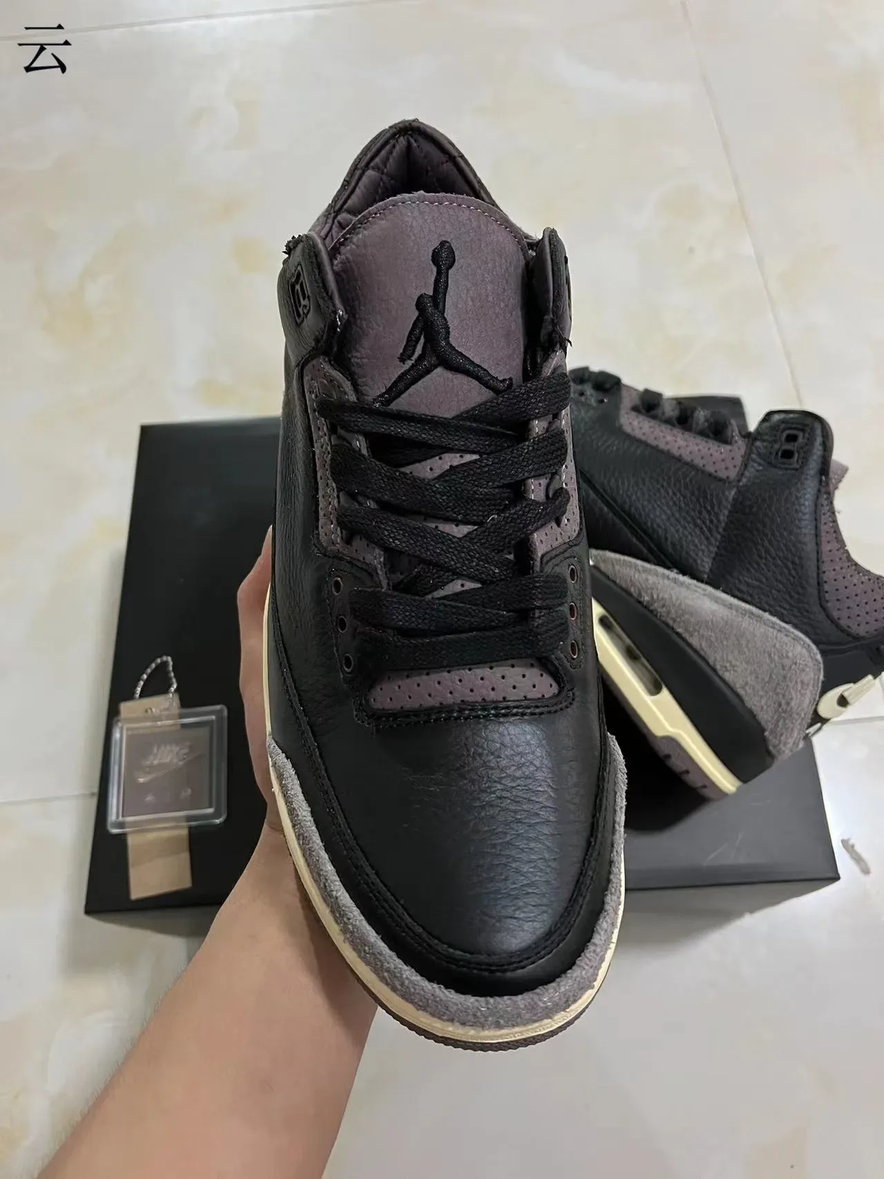 Air Jordan 3 Noir Gris Crème Chaussures de Basketball 3