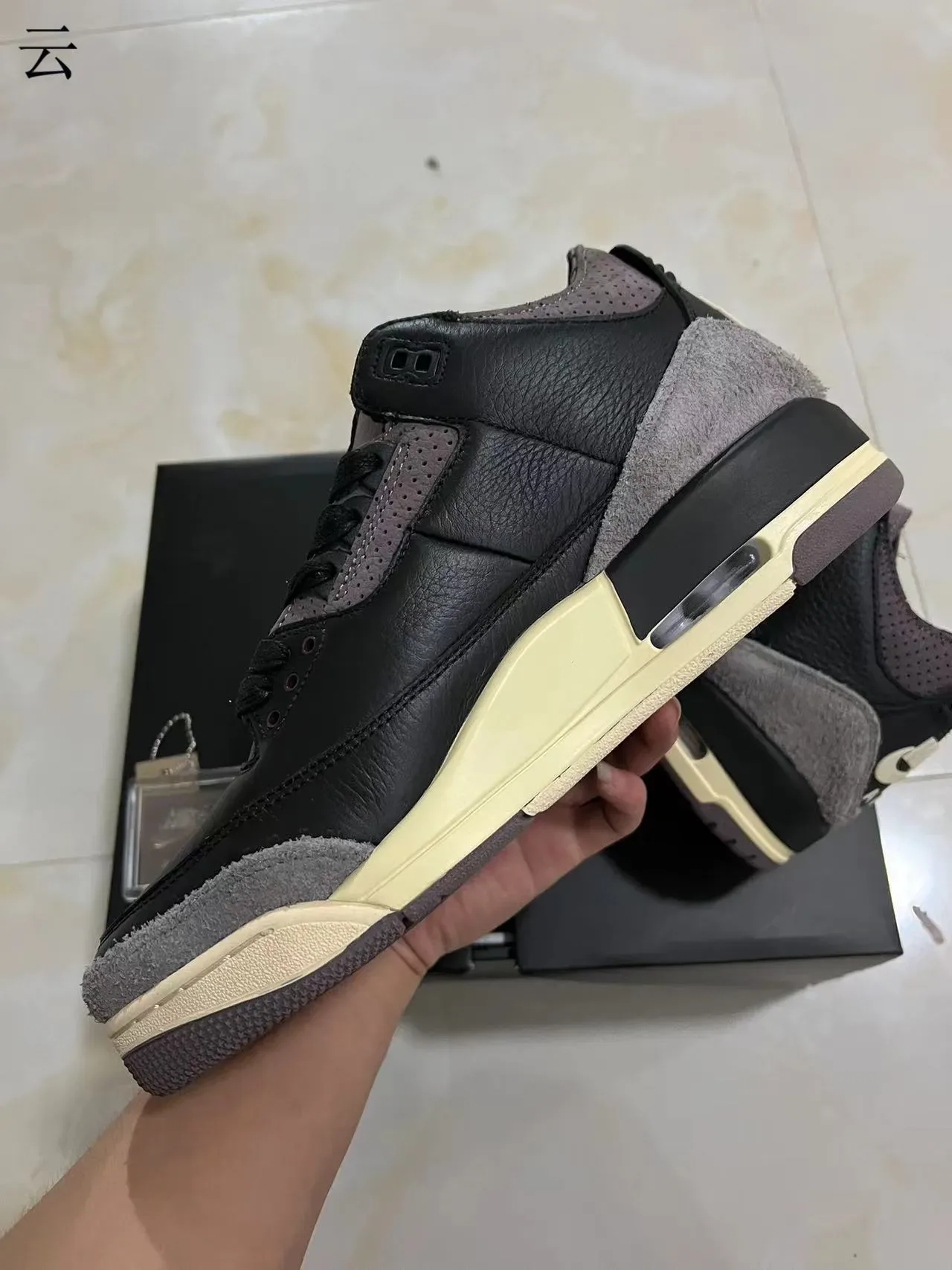 Air Jordan 3 Noir Gris Crème Chaussures de Basketball 5