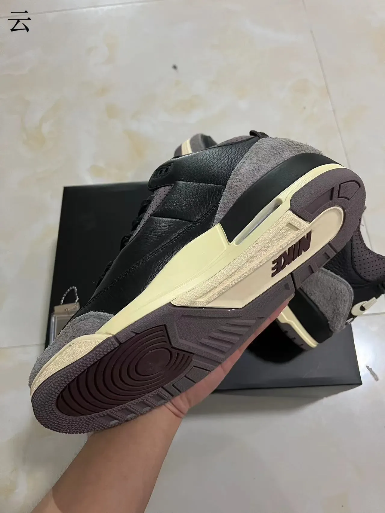 Air Jordan 3 Noir Gris Crème Chaussures de Basketball 6