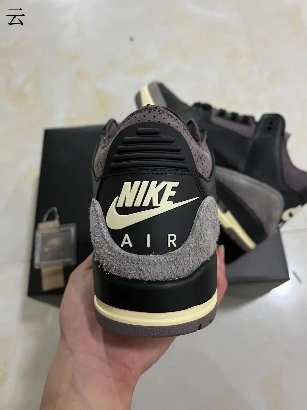 Air Jordan 3 Noir Gris Crème Chaussures de Basketball 8
