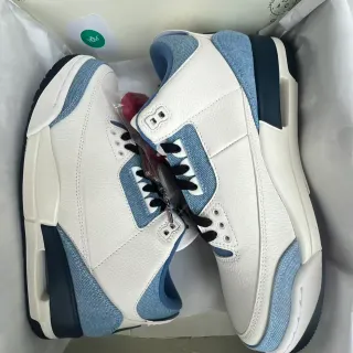 Air Jordan 3 Denim Panel White Navy Basketball Shoes