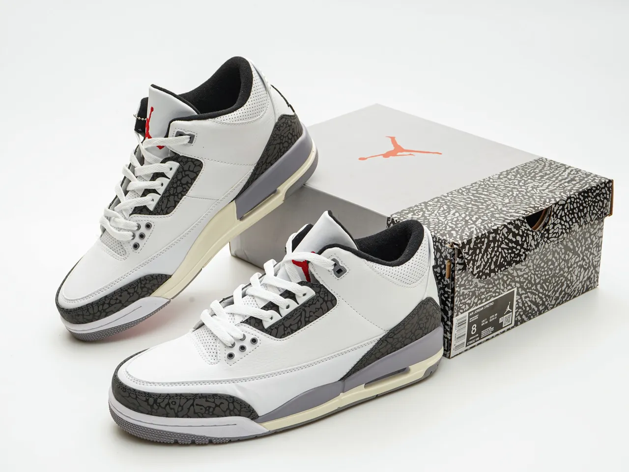 Air Jordan 3 Branco Cimento Impressão de Elefante Tênis de Basquete 5