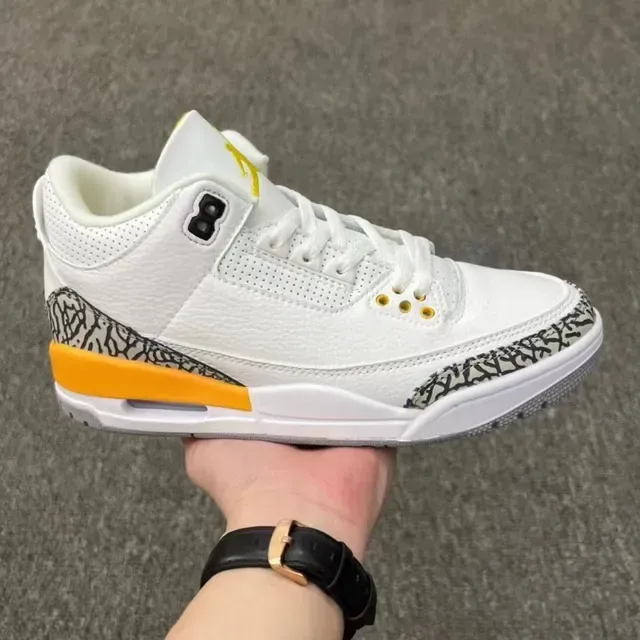 Air Jordan 3 Chaussures de Basket Blanc Ciment Imprimé Éléphant 9