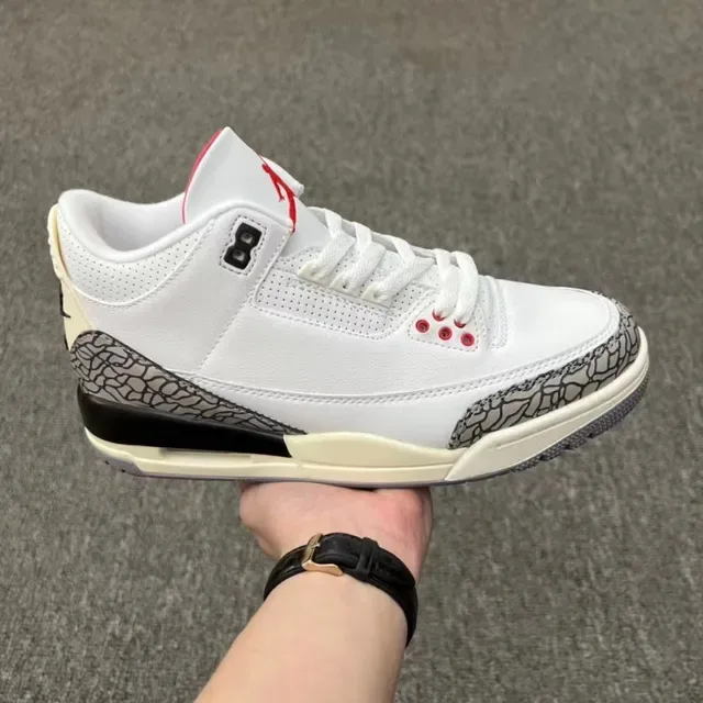 Air Jordan 3 Chaussures de Basket Blanc Ciment Imprimé Éléphant 13