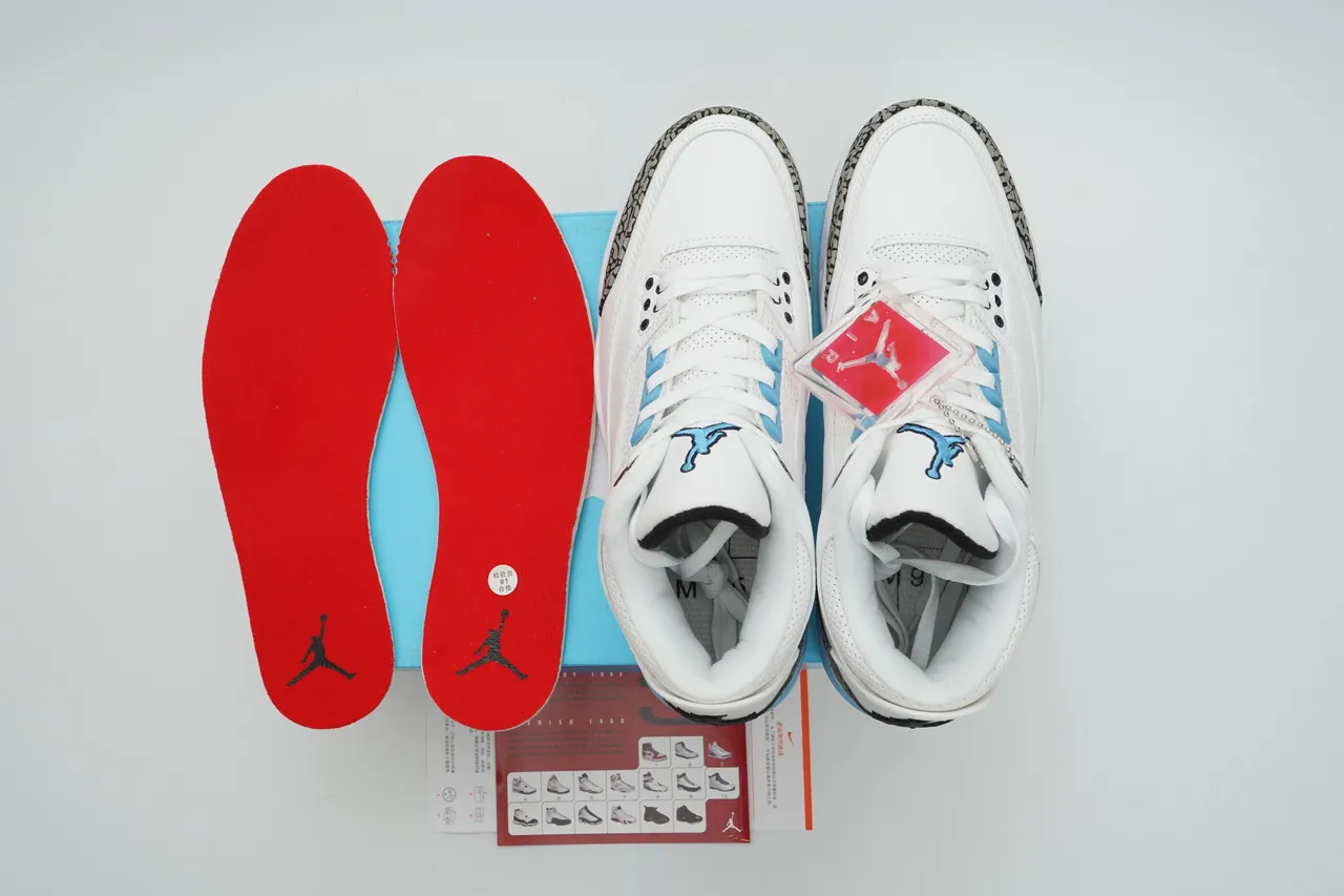 Air Jordan 3 White Light Blue Elephant Print Basketball Shoes 2