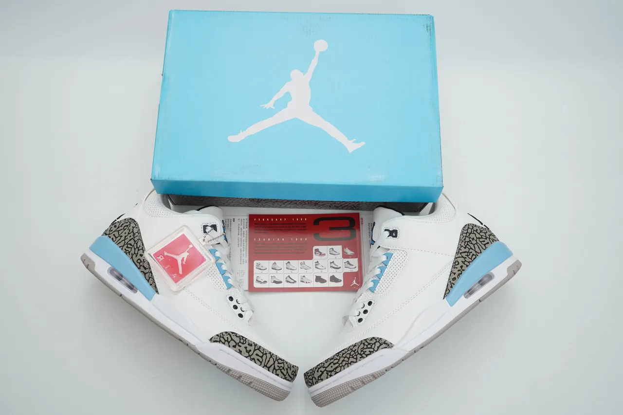 Air Jordan 3 White Light Blue Elephant Print Basketball Shoes 3