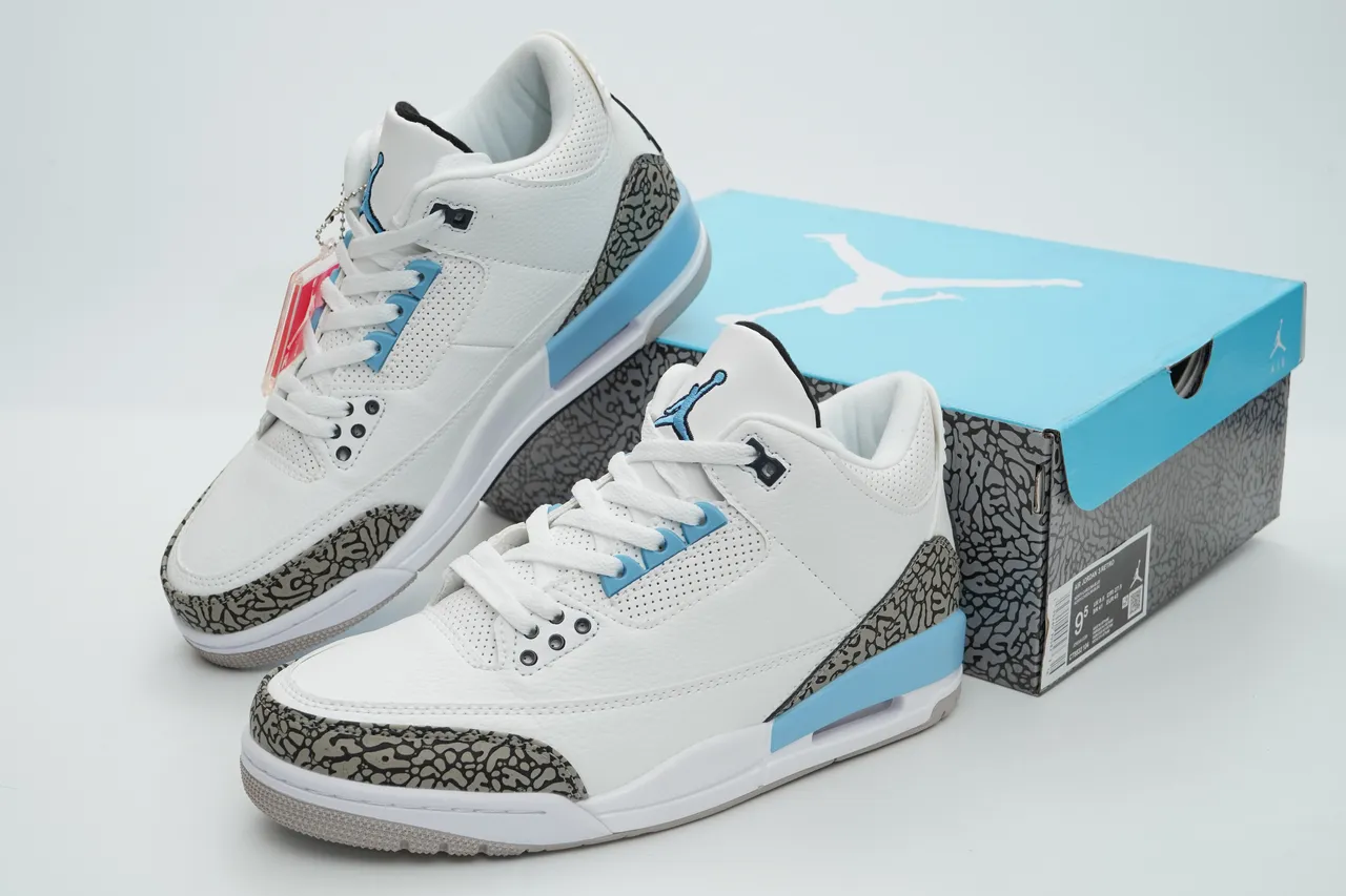 Air Jordan 3 White Light Blue Elephant Print Basketball Shoes 4