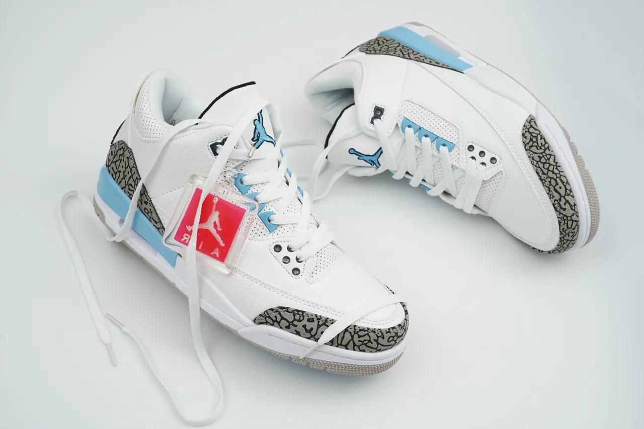 Air Jordan 3 White Light Blue Elephant Print Basketball Shoes 5