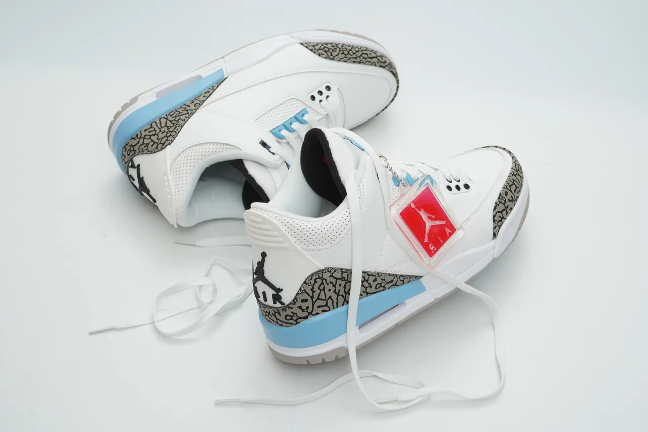 Air Jordan 3 White Light Blue Elephant Print Basketball Shoes 6