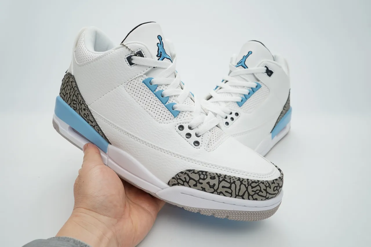 Air Jordan 3 White Light Blue Elephant Print Basketball Shoes 7
