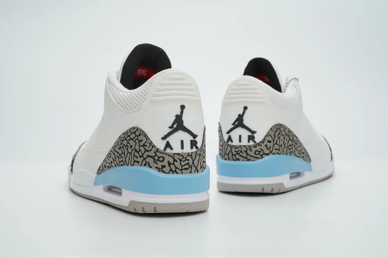 Air Jordan 3 White Light Blue Elephant Print Basketball Shoes 8