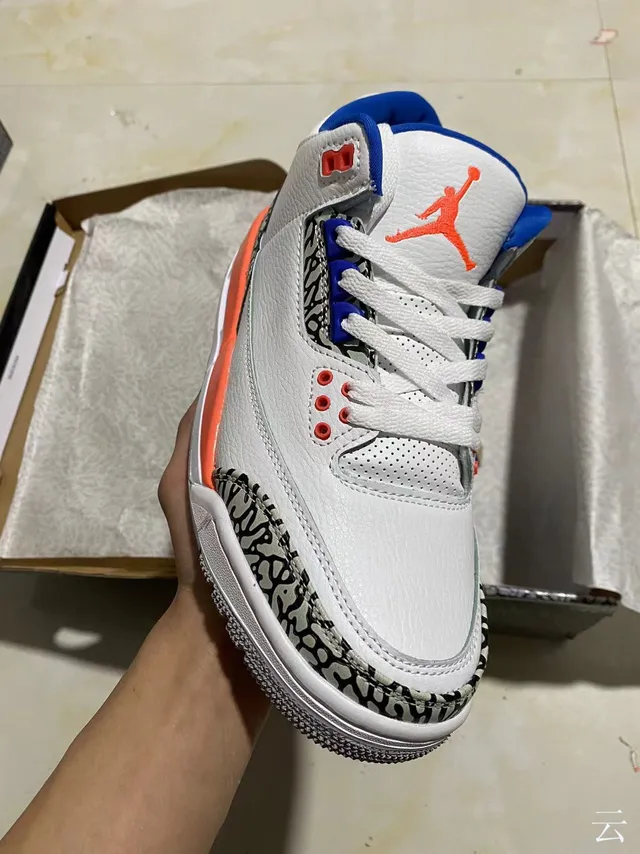 Air Jordan 3 White Orange Blue Elephant Print Basketball Shoes 2