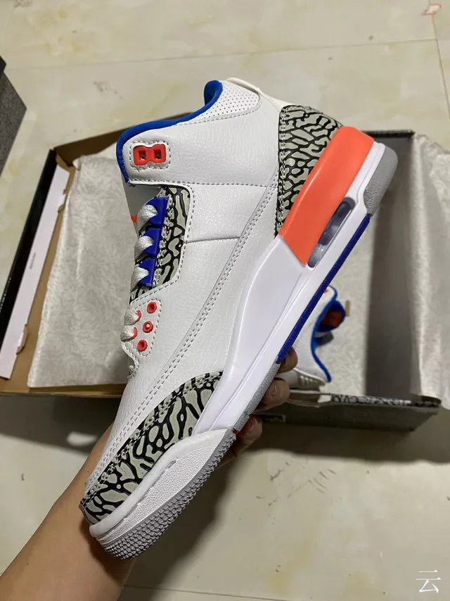 Air Jordan 3 White Orange Blue Elephant Print Basketball Shoes 4