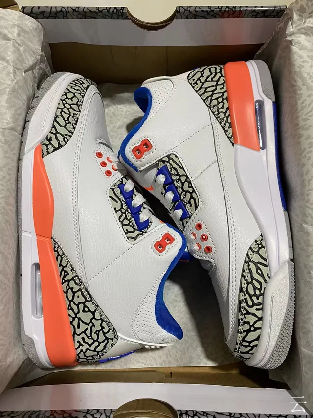 Air Jordan 3 White Orange Blue Elephant Print Basketball Shoes 7