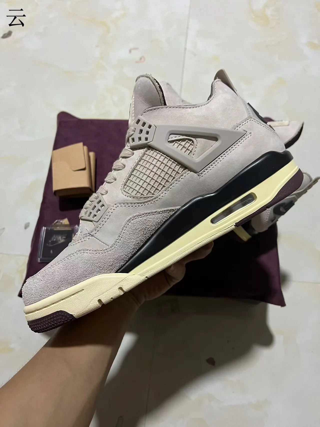 Air Jordan 4 Beige Burgundy Cream Basketball Shoes 5