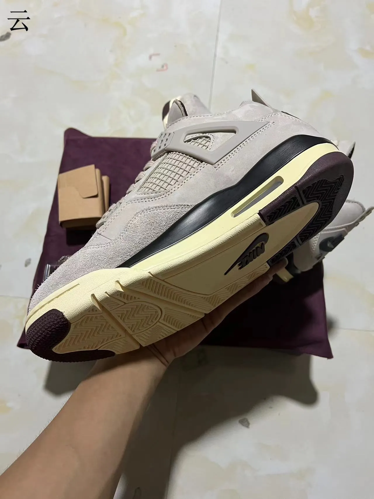 Air Jordan 4 Beige Burgundy Cream Basketball Shoes 6