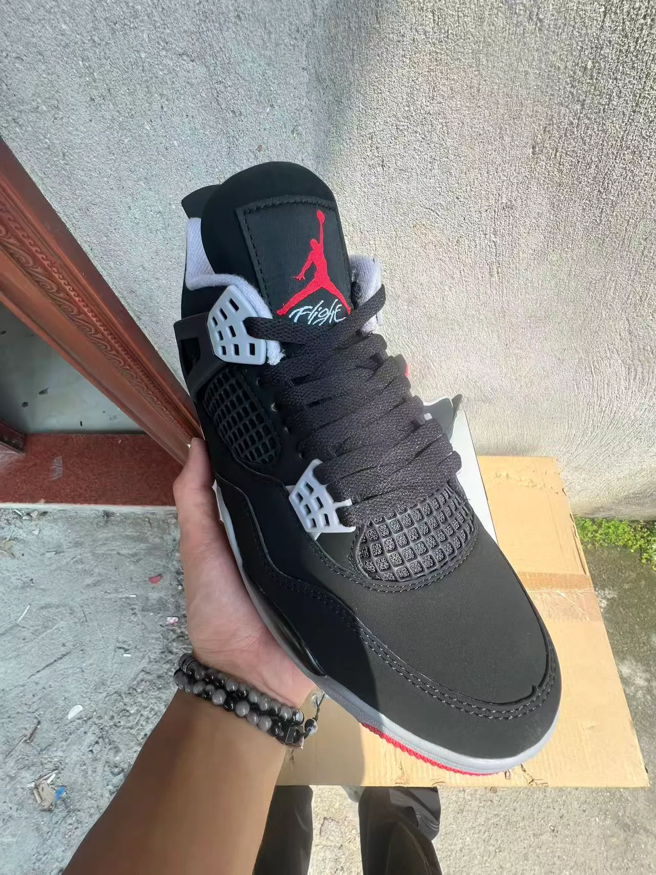 Air Jordan 4 Black White Red Basketball Shoes 2